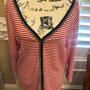 Onque Casuals large blue and white striped sweater with blue piping